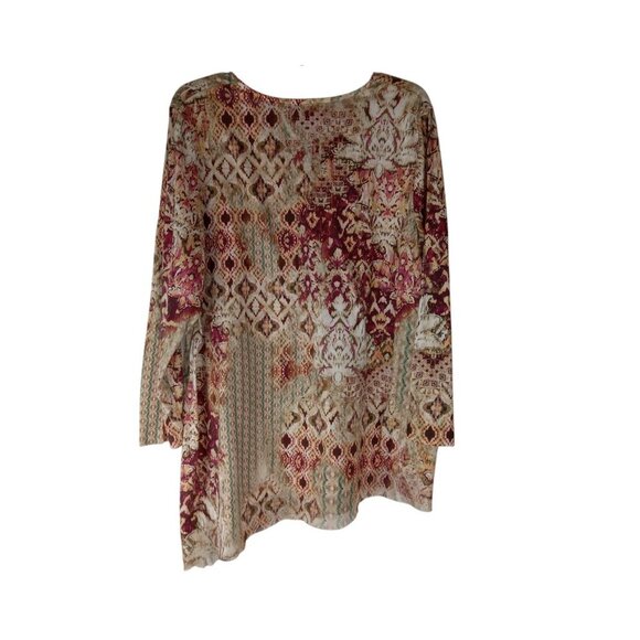 Chico's Asymmetric Tunic Shirt Womens V Neck Contrast Hem. sz 3 / XL - Picture 1 of 10